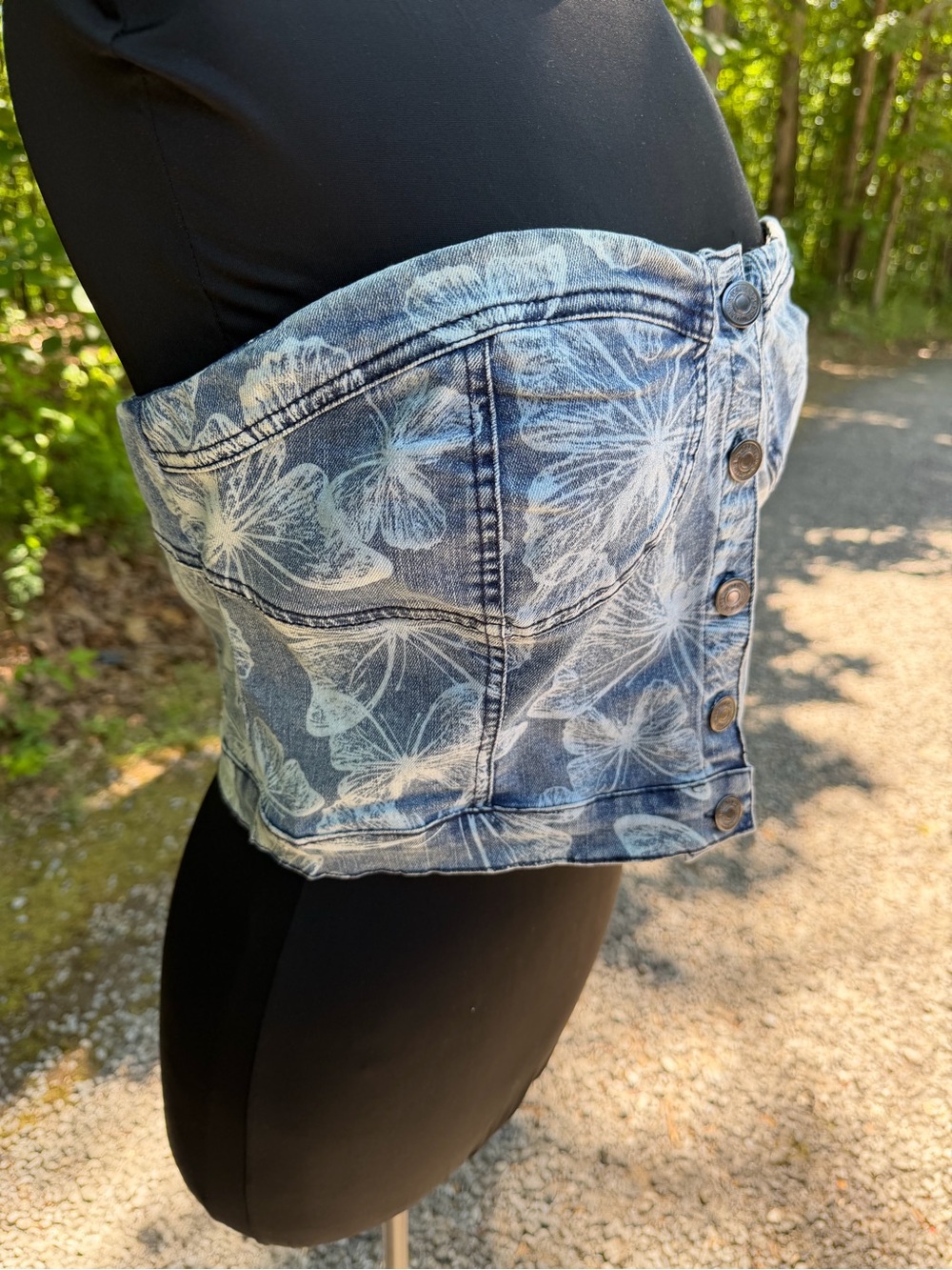 Forever 21 Blue Denim Butterfly Strapless Top
